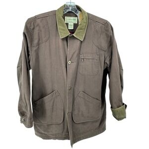 LL Bean Mens chore Barn Coat XL Tall Brown‎ Corduroy Trim Plaid Lined Jacket
